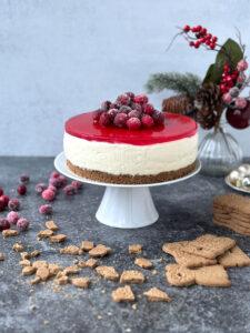 Read more about the article Spekulatius Cheesecake mit Glühwein-Topping & gezuckerten Cranberries